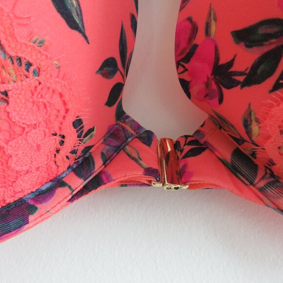 CACIQUE Floral Front Close Plunge Boost Bra in Coral Lace - Size 44DD - Picture 6 of 14